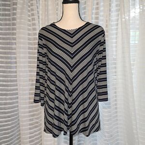 J. Jill Wearever Collection Blue Striped Round Neck Blouse 3/4 Sleeve Rayon L P